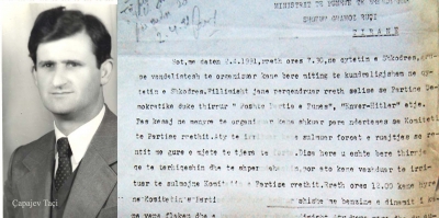 Çapajev Taçi dhe një pjesë e dokumentit të nisur me faks