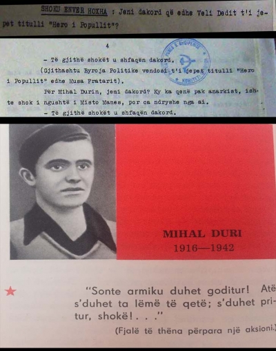 Faksimle e mbledhjes së datës 17.11.1969 si dhe portreti i Mihal Durit te libri i dëshmorëve