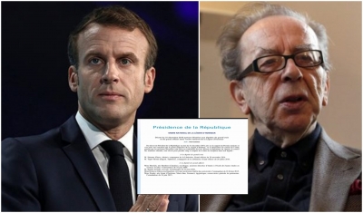 Presidenti i Frances Emmanuel Macron nderon shkrimtarin Ismail Kadare me titullin e larte shteteror “ Oficer i Madh i Legjionit te Nderit”