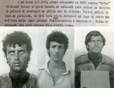 Komunikata për ngjarjes e datës 1 korrik 1990, si dhe fotot e tre shtetasve shqiptarë që hynë në ambasadën gjermane