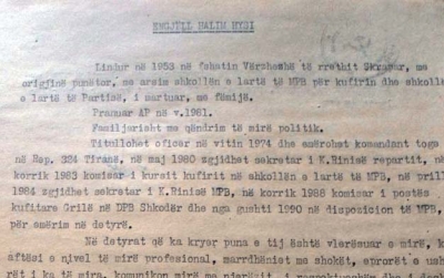 Fleta biografike e kuadrit Engjëll Hysi