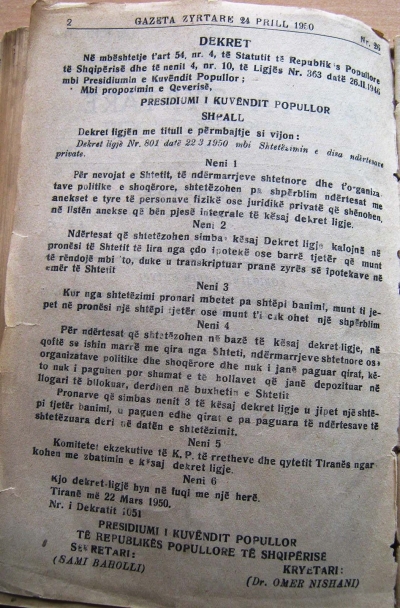 Shtetëzimi i shtëpive në vitin 1950