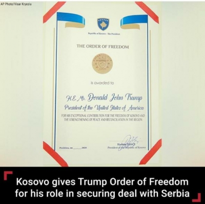 Kosova i ndan “Urdhrin e Lirisë” presidentit Trump