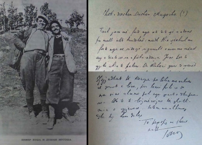 Faksilime e letrës dhe një foto dashurore e E.Hoxhës dhe Dushan Mugoshës në Labinot në vitin 1943