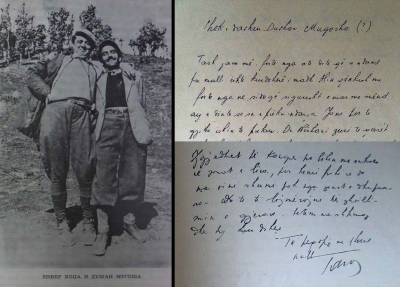 Faksilime e letrës dhe një foto dashurore e E.Hoxhës dhe Dushan Mugoshës në Labinot në vitin 1943
