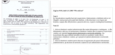 Në faksimile: Urdhri i kryeministrit dhe neni 22 i ligjit të arkivave i shkelur nga kryeministri