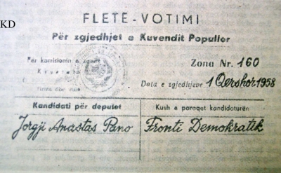 Fleta e votimit me një kandidat gjatë viteve të regjimit komunist