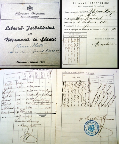 Libreza e nëpunësit Memo Meto, ku figuron nëpunës (sekretar komune) pas pushtimit fashist të 7 prillit 1939