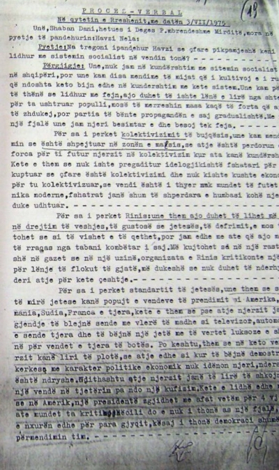 1975/Deklaratat e Havzi Nelës në hetuesinë e Spaçit: Në Perëndim ka demokraci e nivel jetese