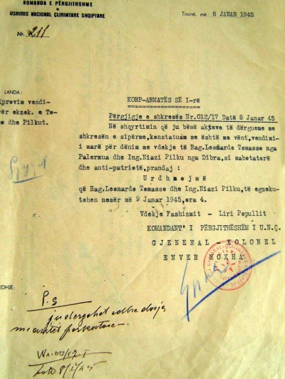 1945/Dy ekzekutimet e para me firmë të E.Hoxhës kundër sipërmarrësit italian dhe inxhinierit shqiptar