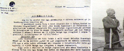 Faksimile e procesit ndaj Qazim Vulës në Shqipëri dhe fotografia e tij në vitin 1962 gjatë arrestimit të dytë