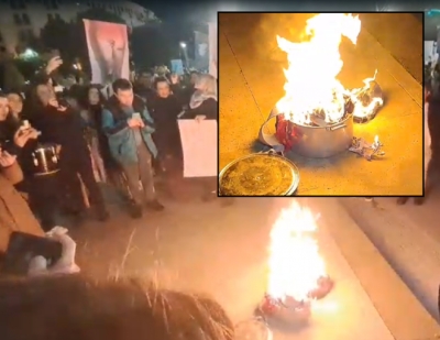 &#039;Nata është e jona&#039;/ Aktivistet djegin sutjenat para Kryeministrisë, në shenjë proteste për 8 Marsin