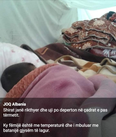 ‘’Ky është realiteti’’,Vasili publikon foton: Qytetarët e goditur nga tërmeti në gjendje të mjerueshme në çadra, ky fëmijë i sëmurë me temperaturë…