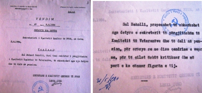 1984/Shkarkimi i kryetarit të organizatës së veteranëve për çështje figure