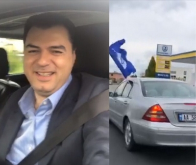 VIDEO/ Lulzim Basha drejt Lezhës, me qindra e presin që në autostradë