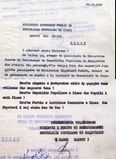 Vizita në Kinë dhe një telegram për ministrin kinez të Sigurimit