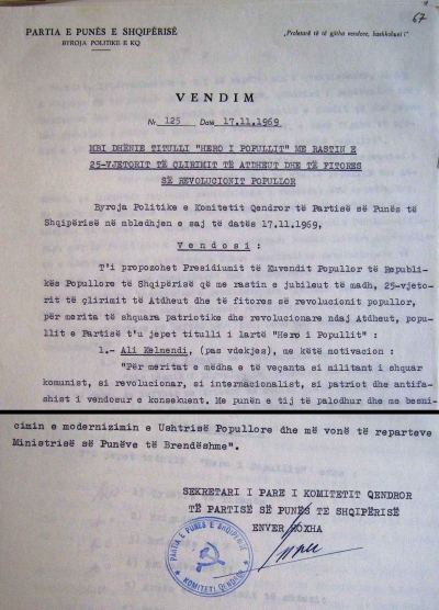 1969/Vendimi i Byrosë Politike dhe motivacioni për dëshmorët
