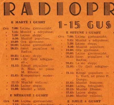 Programet e Radio Tiranës në gusht 1944, lajme gjermane dhe muzikë franceze