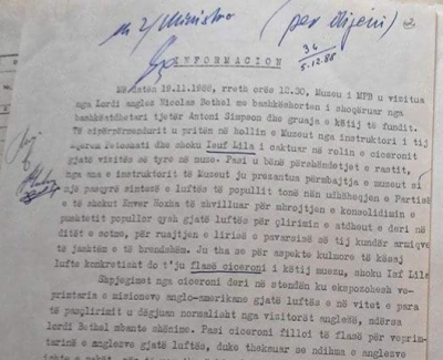 1988/Bethel vërejti se Muzeu i MPB-së nuk kishte armë angleze