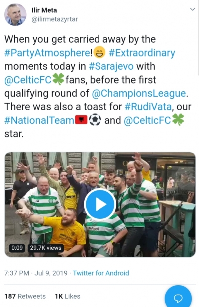 &quot;Na solli fat&quot;, tifozët e Celtic FC mësyjnë Twitter-in e Metës me “like &amp; share”
