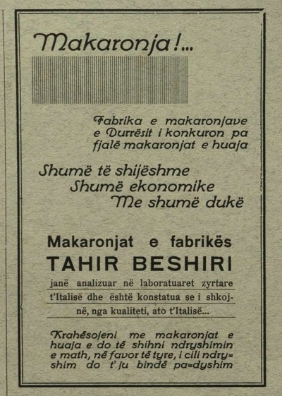 Reklama e firmës së Tahir Beshirit në vitet &#039;30