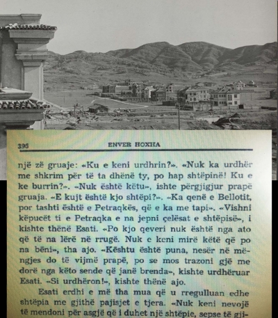 Pamje e zonës kur filluan pallatet e nëpunësve në zonën që u quajt pas lufte &quot;Blloku i udhëheqjes&quot; dhe faksimile nga libri i diktatorit ku flitet për shtëpinë