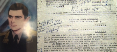 Xhafer Kananaj me uniformën e &quot;majorit&quot; në vitin 1960 dhe faksimile e një njoftimi rreth aktit të tij