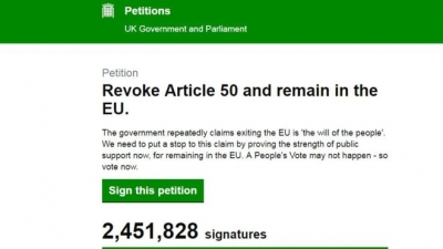 &quot;Anuloni Brexit”, peticioni i kalon 2 milion firma