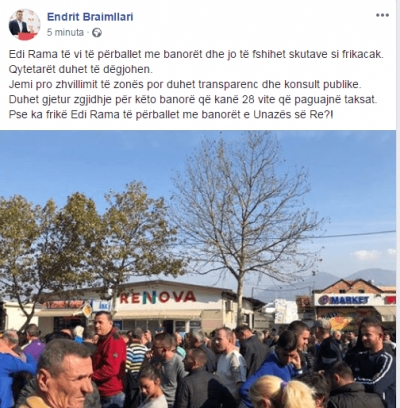 Protesta tek Unaza, Braimallari: Rama nuk duhet të fshihet skutave si frikacak