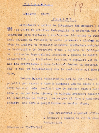 1947/Nxënësit normalistë kërkonin dënime ekstreme për “grupin e deputetëve”