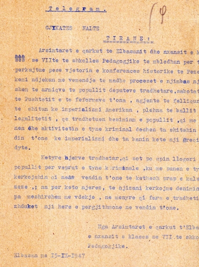 1947/Nxënësit normalistë kërkonin dënime ekstreme për “grupin e deputetëve”