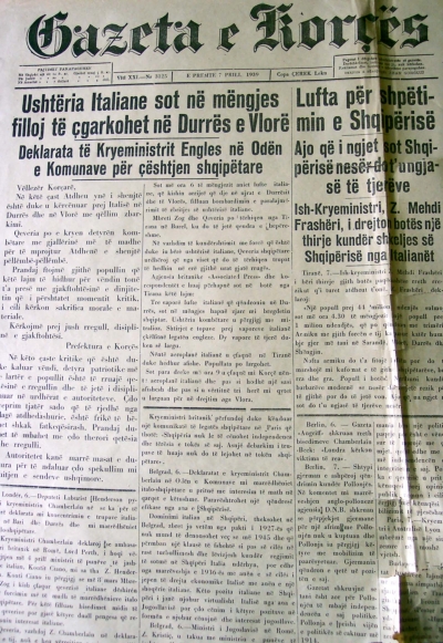 Numri i gazetës më 7 prill 1939