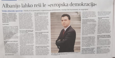 Basha interviste gazetën sllovene &quot;Delo: “Politikanët që janë të lidhur me krimin e organizuar, duhet të dënohen, jo të shpërblehen”