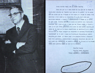 Martin Camaj dhe projekti i një letre të përgatitur nga Drejtoria e Tretë e Sigurimit të Shtetit në MPB, të cilët do ta dërgonin të hapur “emigrantët patriotë” në adresë të tij
