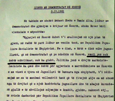 1981/“Nuk kemi gisht në demonstratat në Kosovë”