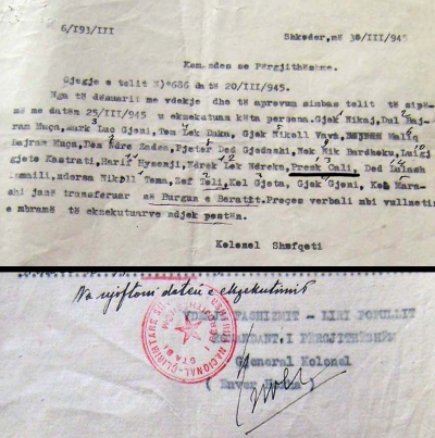 Ekzekutimi i 14 burrave më 25.3.1945, telegrami i kohës