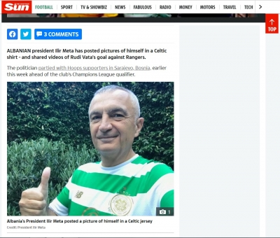 Meta me fanellën e Celtic tërheq sërish vëmendjen e “The Sun”