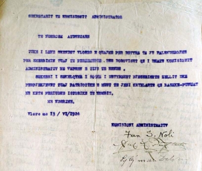 1924/Nënshkrimi i Fan Nolit në komisionin administrativ