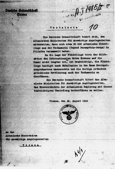 Nota e legatës gjermane në Tiranë, datë 24.8.1944